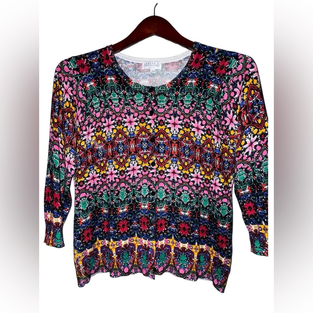 Joseph A Petite Multicolor Boho Print Cardigan | 3/4 Sleeve | PL